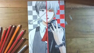 Menggambar kaneki - tokyo ghoul dengan efek grid