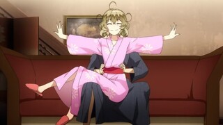 Cute sister in kimono on her brother's lap... kawaii