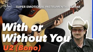 With or Without You U2 Bono Instrumental guitar karaoke cover with lyrics