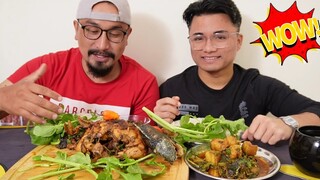 ANIVERSARY SPECIAL 🎉🎉 CHICKEN  PORK CURRY FISH FRY EATING CHALLENGE || CHICKEN LIVER GIZZARD EATING