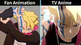 Fan animation VS Anime (Boruto Baryon mode Borushiki Farewell Kurama)