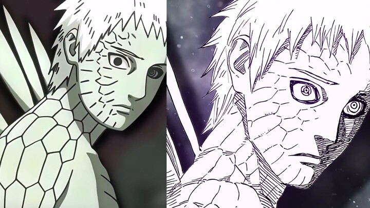 Ten-tail Obito anime screenshots and comics comparison