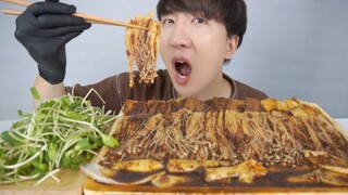 เห็ดเข็มทอง ราดซอสหม่าล่า แบบลุยนรกㅣEnoki Mushroom with Mala Hot SauceㅣMUKBANG ASMR