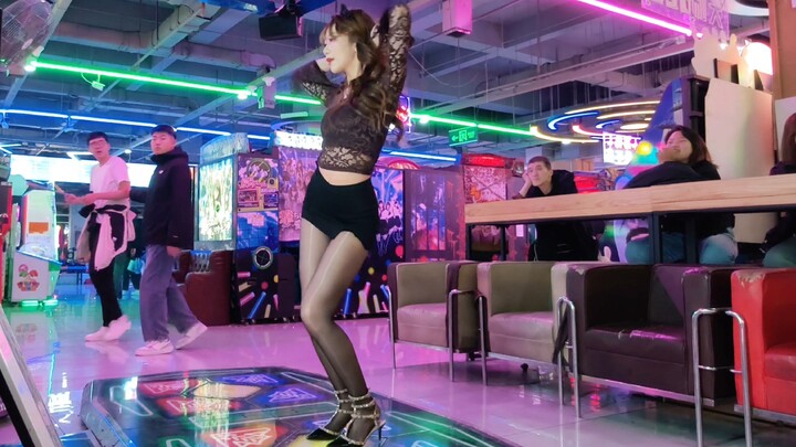 Brown lace kitten, dancing cat steps on the dance machine and being watched by the crowd~