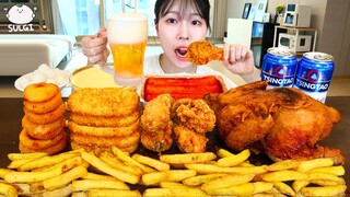 ASMR MUKBANG| 직접 만든 후라이드 치킨 떡볶이 치즈볼 치즈스틱 먹방 & 레시피 FRIED CHICKEN AND CHEESE BALL EATING