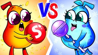 Tantangan Makanan Warna Merah vs Biru || Permainan Cewek Air dan Cowok Api oleh Sepasang Pir