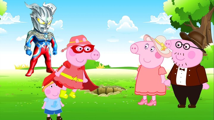 Pig George and Ultraman fell into a hole, and Peppa Pig turned into Superman and saved everyone