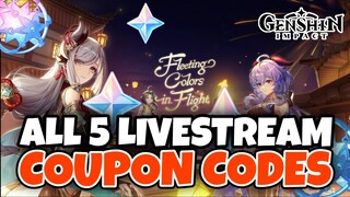 5 NEW LIVESTREAM CODES + Guaranteed 500 PRIMOGEMS | Genshin Impact 2.4