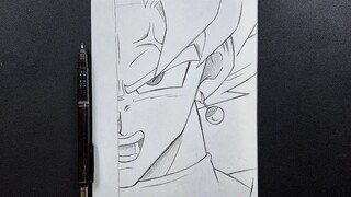 Anime sketch | how to draw black goku half easy step-by-step