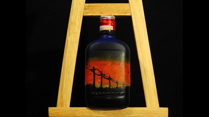 Sunset power lines painting || Cara melukis di botol kaca dengan cat acrylic