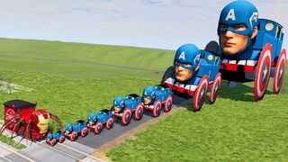 Big & Small Captain America the Train vs Choo-Choo Charles Iron Man Train | BeamNG.Drive