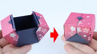 [Paper folding]Sakura present box made out of 1 piece of paper
