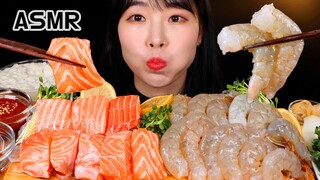 ASMR 가장 좋아하는 연어회를 이겨버린 생새우회.. 생연어 생새우 먹방 MUKBANG RAW SALMON AND SHIRIMP (SASHIMI) EATING SOUND