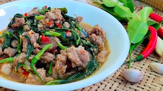 แกงคั่วเนื้อใส่ยอดพริกอ่อน เมนูบ้านๆอร่อยโดนใจ สไตล์ | ครัวบ้านๆ Channel