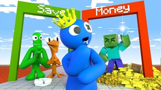 Monster School: Money run challenge - Rainbow Friends Blue save Family | Minecraft Animation