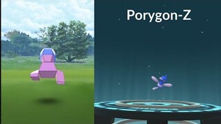 Shiny Porygon evolves into Z during com day with special moves Tri  Attack.