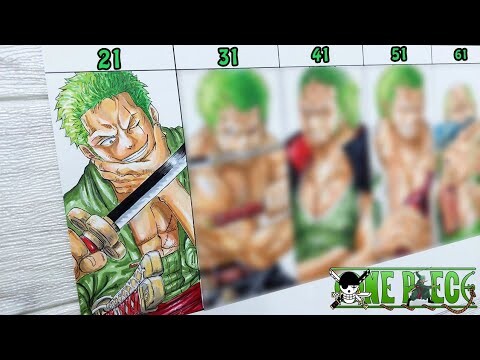 Drawing Roronoa Zoro Timeskip | Age 21, 31, 41, 51, and 61 | One Piece | ワンピース