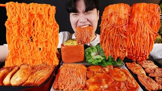 ASMR MUKBANG 버섯 열라면 & 떡볶이 & 치즈 통스팸 & 스테이크 FIRE Noodle & STEAK & CHEESE SPAM EATING SOUND!