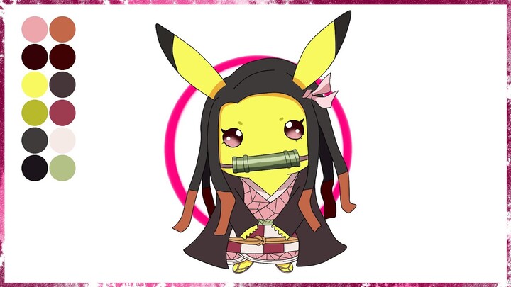 Menggambar NEZUKO + PIKACHU (Anime Drawing) by OST ANIME ID