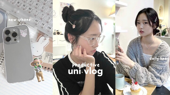 productive uni vlog🖇: iphone 15 pro unboxing, saying goodbyes, scalp massage, uni presentations