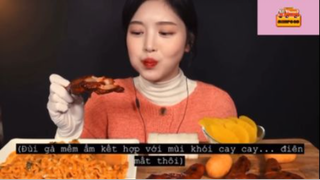 Mukbang đùi gà nướng và mì cay #anngon