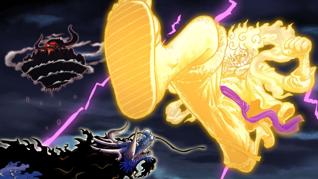 Luffy Giant With Gear 5 Tiny Kaido In Front Of God Giant Nika One Piece 1045 Fan Anime Bilibili