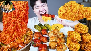 ASMR MUKBANG 불닭볶음면 & 치즈 & 치킨먹방! FIRE Noodle & FRIED CHICKEN & CHEESE STICK EATING SOUND!