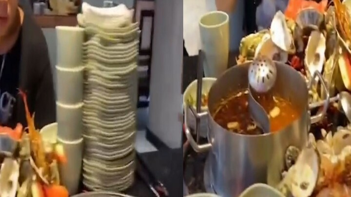 2 Sports Raw Food Buffet, with "plates" piled up like a mountain on the table, the amazing appe* 