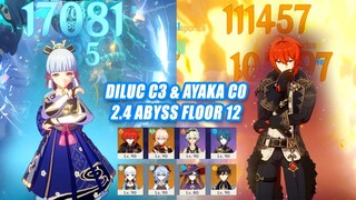 Diluc C3 Old Meta & Ayaka C0 - 2.4 New Abyss Floor 12 9-Star Showcase Genshin Impact