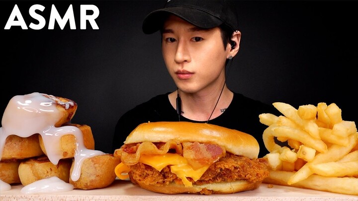 ASMR BK Spicy Chicken Sandwich & Cini Minis Mukbang (No Talking) EATING SOUNDS | Zach Choi ASMR