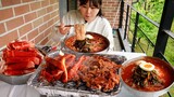 초간단 열탄불고기와 열무김치 비빔국수 먹방 비오는날 집테라스에서 숯불 불고기는 못참지😋
