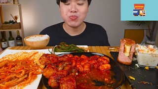 Mukbang gà cay với trứng cuộn Hàn Quốc phần 5 #anngon