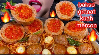 MAKAN BAKSO GRANAT KUAH MERCON *SPICY MEATBALL EGG NOODLES ASMR MASSIVE Eating Sounds