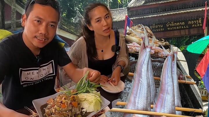 ส้มตำหลวงพระบาง ปิ้งปลานาง อาหารลาวแซ่บๆ สาวน้อยพาเที่ยวน้ำตกกวางซี