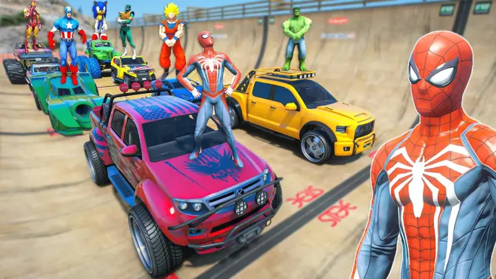 Spiderman Cars Challenge on Rampa with Hulk Iron Man Goku - GTA 5 mods #349