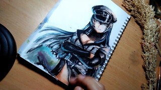 yuk menggambar esdeath dengan water colour