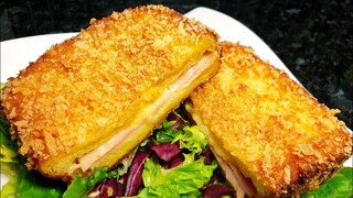 แซนด์วิชทอด กรอบนอกนุ่มใน | Fried ham and cheese sandwich