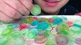 ASMR button-shaped ice cubes eating show