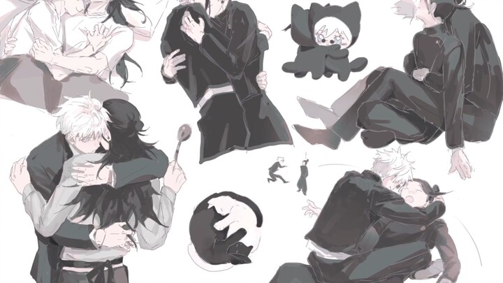 【Painting process】A whole page of slacking off · hug