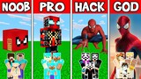 Minecraft NOOB vs PRO vs HACKER vs GOD: SPIDER-MAN BUILD CHALLENGE in Minecraft