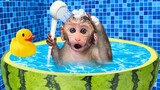 Monkey Baby Bon Bon Rescues Ducklings and Takes a Bath with Ducklings in the Bathtub