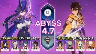 C0 Clorinde Overload & C0 Sethos Aggravate - Spiral Abyss 4.7 - Genshin Impact