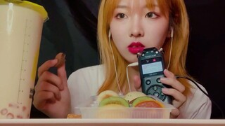 [ASMR] กินเค้กข้าวเหนียวทอดและชานม~