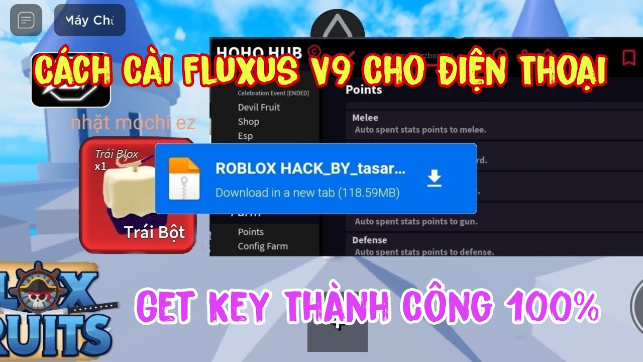 ROBLOX] Getkey Client Fluxus V9 Blox Fruits 18 RACE V4 Cho Điện