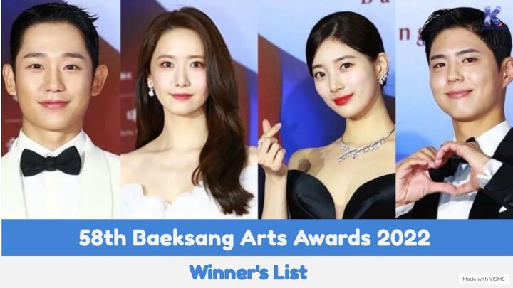 58th Baeksang Arts Awards 2022 Winner's List😍🔥