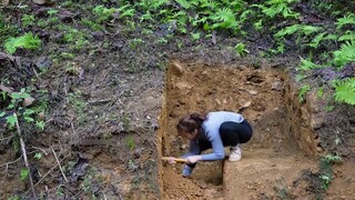 Chinese beautiful girl making a shelter for her