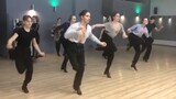 Russian handsome guys collectively kick their legs online "Latin jive"