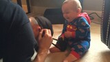 WARNING - Contagious laughter! Baby In Superman onesie laughing hilariously at dad