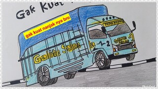 Cara Mudah Menggambar Mobil Truk Oleng gak kuat Nanjak | Tutorial Indonesia