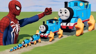 Big & Small Thomas the Tank Engine with Starfish Wheels vs Spider-Man's Punch | BeamNG.Drive